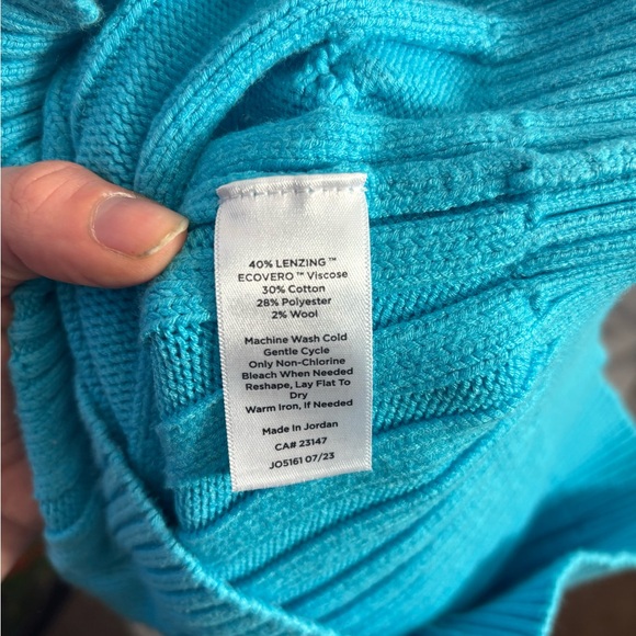 Y2K Wool Blend Cable Knit Turquoise Turtleneck with Silver Zipper Size M - Picture 9 of 16